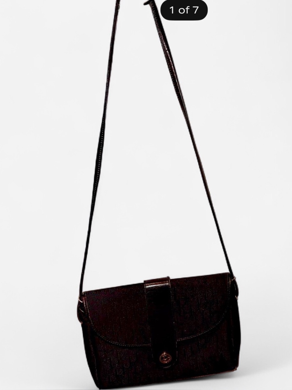 Authentic Christian Dior Black Leather & Fabric Crossbody Bag Gold Hardware